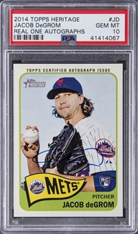 2014 Topps Heritage Real One Autographs #JD Jacob DeGrom Signed Rookie Card - PSA GEM MT 10